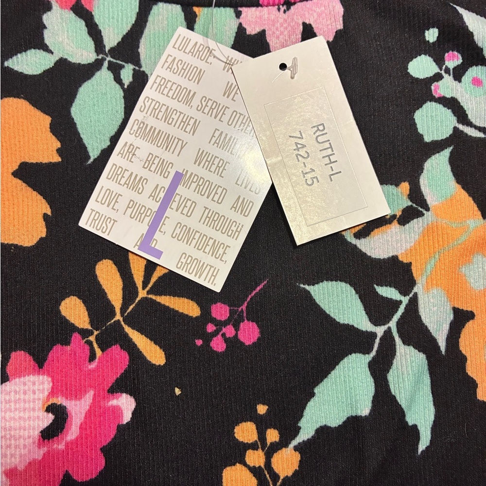 LuLaRoe Black Top with Pink, Orange, and Green Floral - Picture 3 of 3